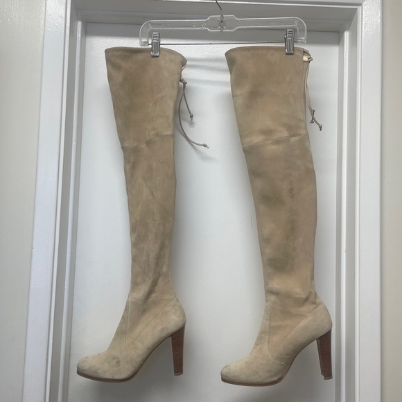STUART WEITZMAN SUEDE THIGH HEELED BOOTS - Picture 6 of 14
